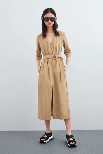 Rochie casual cu decolteu in V si maneci 7/8 in doua culori