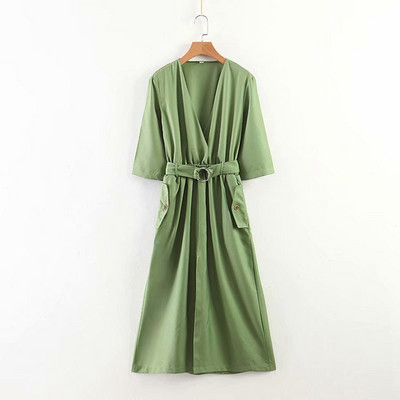 Rochie casual cu decolteu in V si maneci 7/8 in doua culori