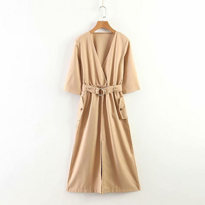 Rochie casual cu decolteu in V si maneci 7/8 in doua culori