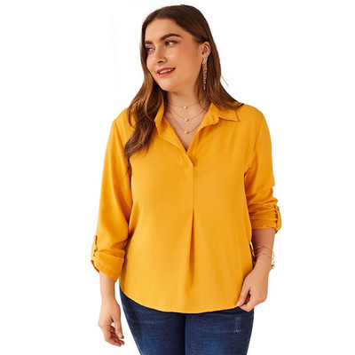 Ежедневна дамска риза с дълъг ръкав в жълт цвят