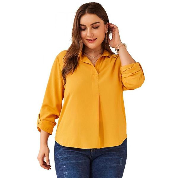 Ежедневна дамска риза с дълъг ръкав в жълт цвят