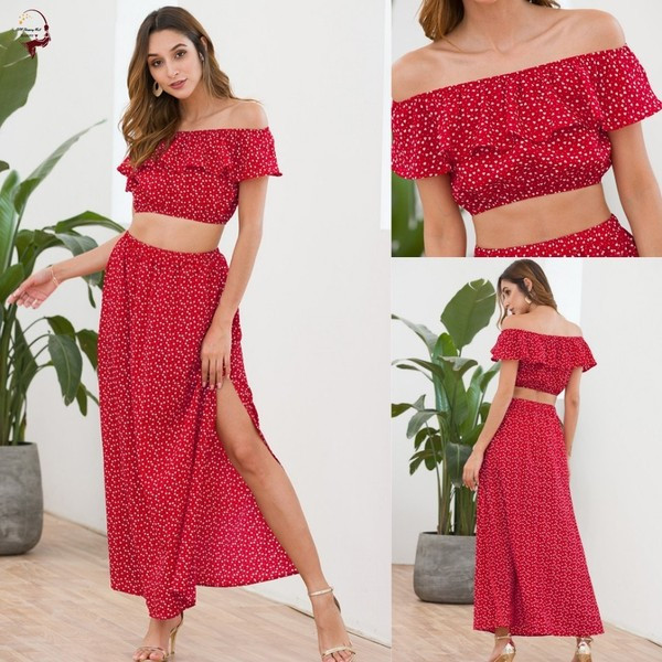 Дамски комплект от две части в червен цвят