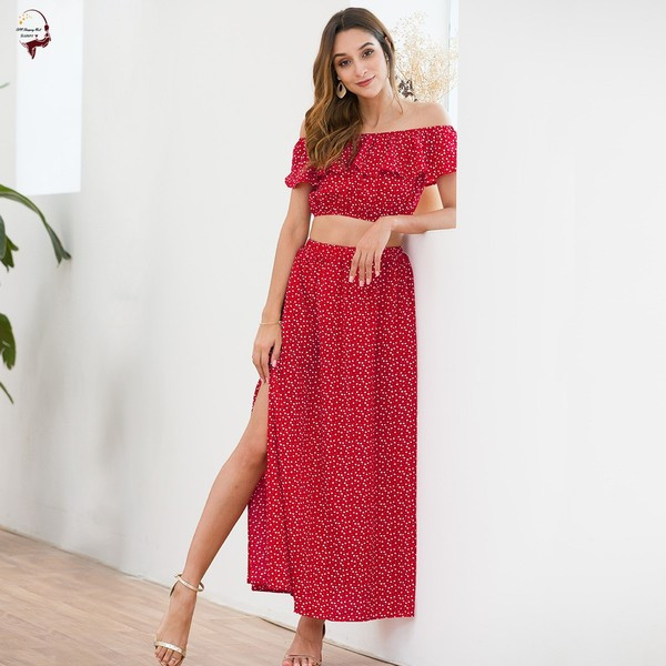 Дамски комплект от две части в червен цвят