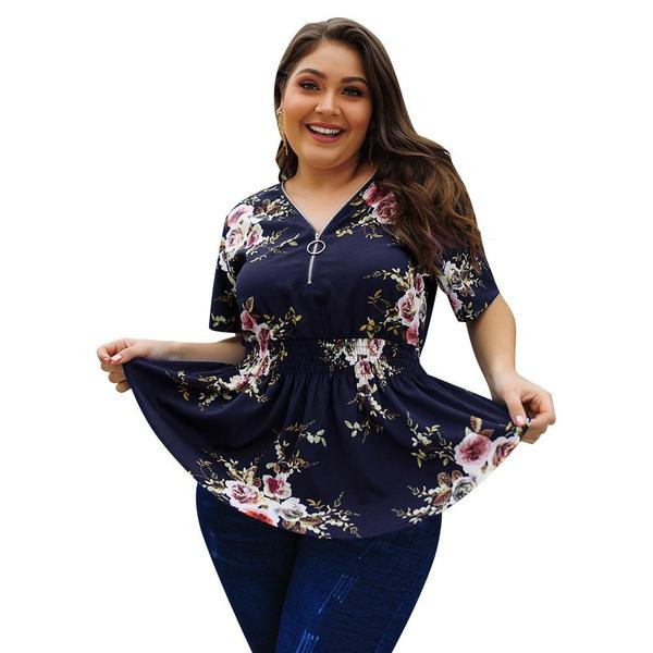 Bluză casual de damă cu mâneci scurte și fermoar