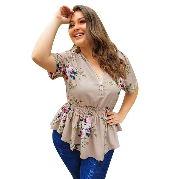 Bluză casual de damă cu mâneci scurte și fermoar