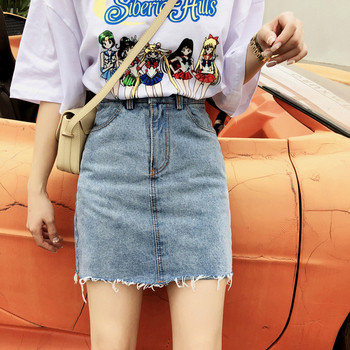 Női farmerszoknya magas derékkal, kék színben