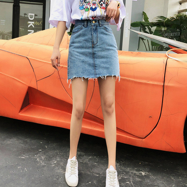 Női farmerszoknya magas derékkal, kék színben