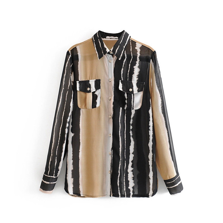 Cămașă de șifon de damă cu mâneci lungi și guler clasic