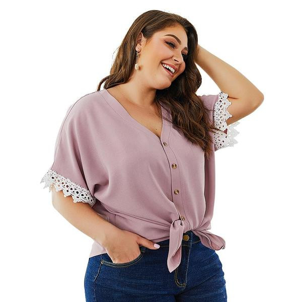 Cămașă modernă de damă cu dantelă și nasturi