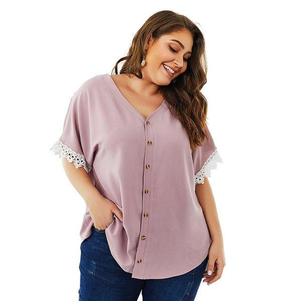 Cămașă modernă de damă cu dantelă și nasturi