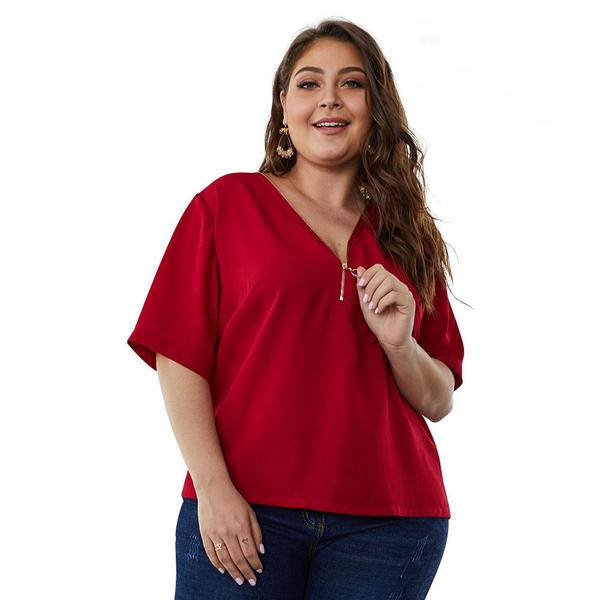 Bluză casual de damă cu fermoar și mâneci 3/4 de culoare roșie