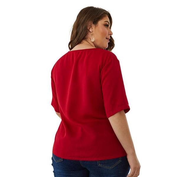 Bluză casual de damă cu fermoar și mâneci 3/4 de culoare roșie