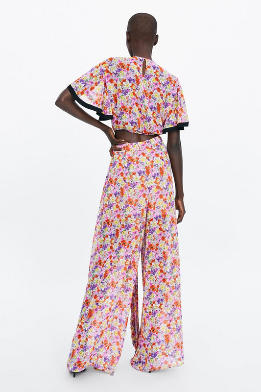 Pantaloni largi de șifon de damă cu model floral