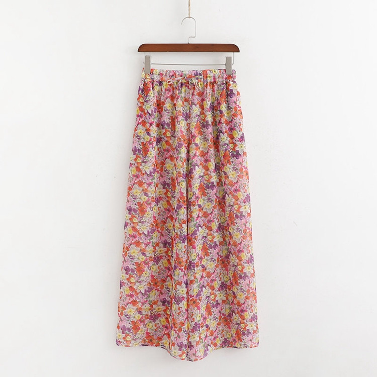 Pantaloni largi de șifon de damă cu model floral