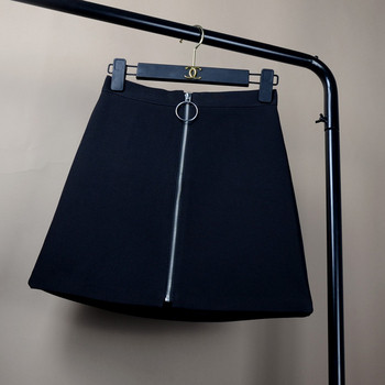 Дамска пола с цип и висока талия в черен цвят