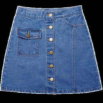 Fusta de dama din denim cu buzunar si nasturi in albastru