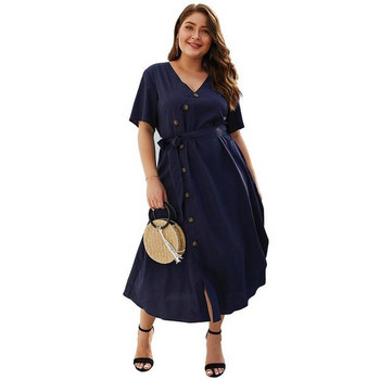 Rochie de dama lunga cu nasturi si curea in albastru