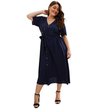 Rochie de dama lunga cu nasturi si curea in albastru