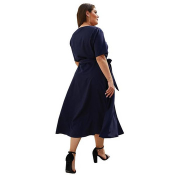 Rochie de dama lunga cu nasturi si curea in albastru