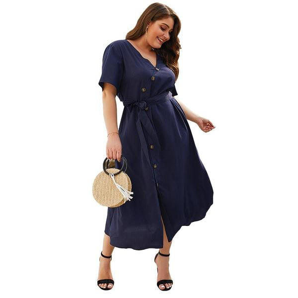 Rochie de dama lunga cu nasturi si curea in albastru