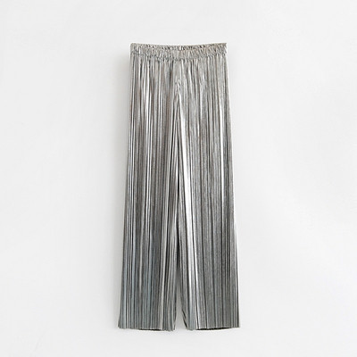 Pantaloni de damă moderni plisați în argintiu și auriu