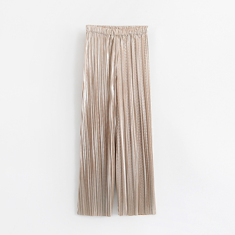 Pantaloni de damă moderni plisați în argintiu și auriu