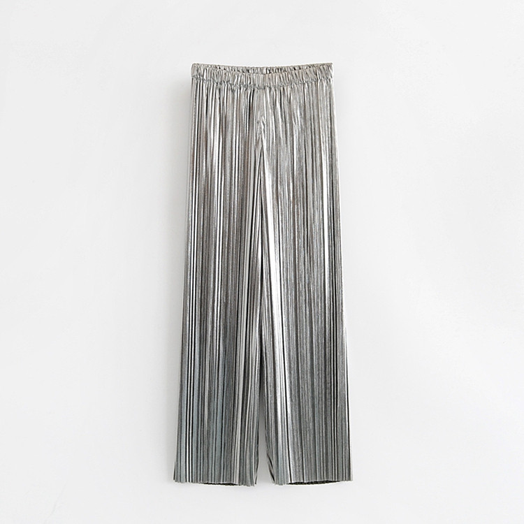 Pantaloni de damă moderni plisați în argintiu și auriu