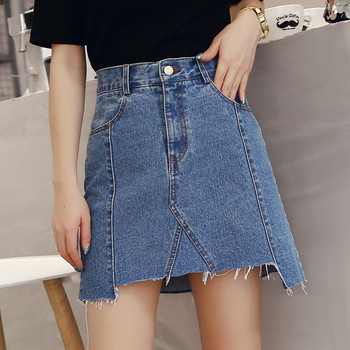 Női farmerszoknya aszimmetrikus modell kék színben