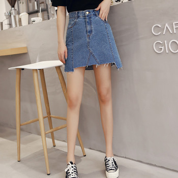 Női farmerszoknya aszimmetrikus modell kék színben