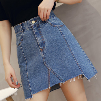 Női farmerszoknya aszimmetrikus modell kék színben