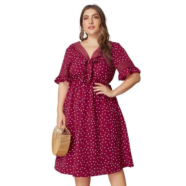 Rochie casual de dama cu maneci scurte si panglica rosie