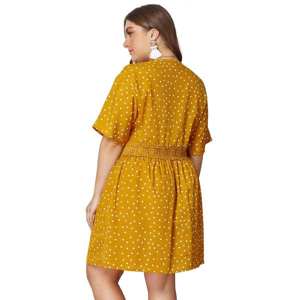 Rochie casual de dama in galben cu nasturi si buzunar