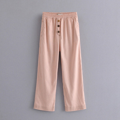 Pantaloni casual dama cu nasturi si lungime 9/10 in roz