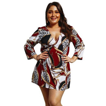 Ежедневна дамска рокля с дълъг ръкав и V-образно деколте