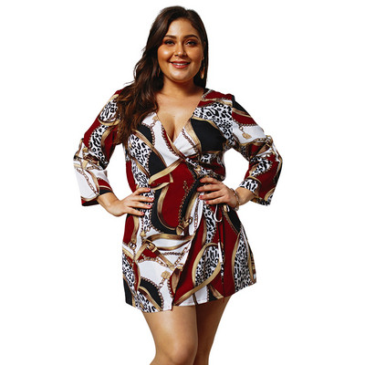 Ежедневна дамска рокля с дълъг ръкав и V-образно деколте