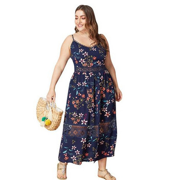 Rochie lunga de dama eleganta cu bretele subtiri si broderie