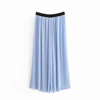 Pantaloni dama plisati cu lungime de 7/8 si talie elastica de culoare galbena