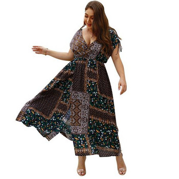 Rochie lunga de dama cu maneci scurte si model floral in trei culori