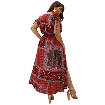 Rochie lunga de dama cu maneci scurte si model floral in trei culori