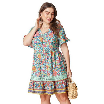 Модерна дамска рокля с копчета и къс ръкав в три цвята