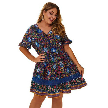 Модерна дамска рокля с копчета и къс ръкав в три цвята