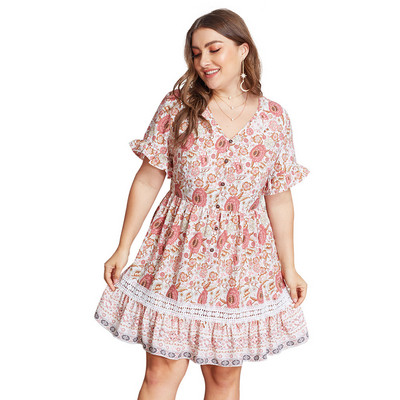 Модерна дамска рокля с копчета и къс ръкав в три цвята