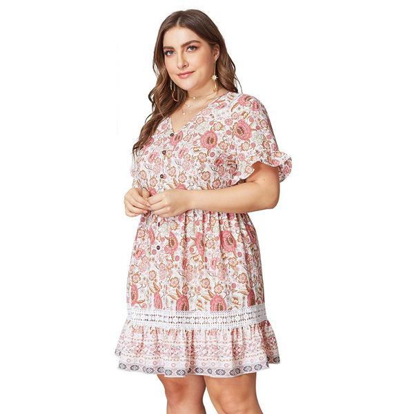 Модерна дамска рокля с копчета и къс ръкав в три цвята