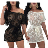 Модерно дамско парео с връзки в черен и бял цвят