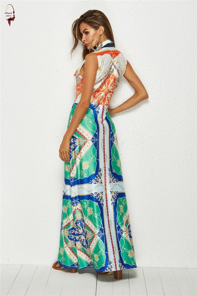 Rochie lunga colorata de dama cu guler si nasturi