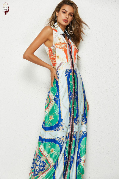 Rochie lunga colorata de dama cu guler si nasturi