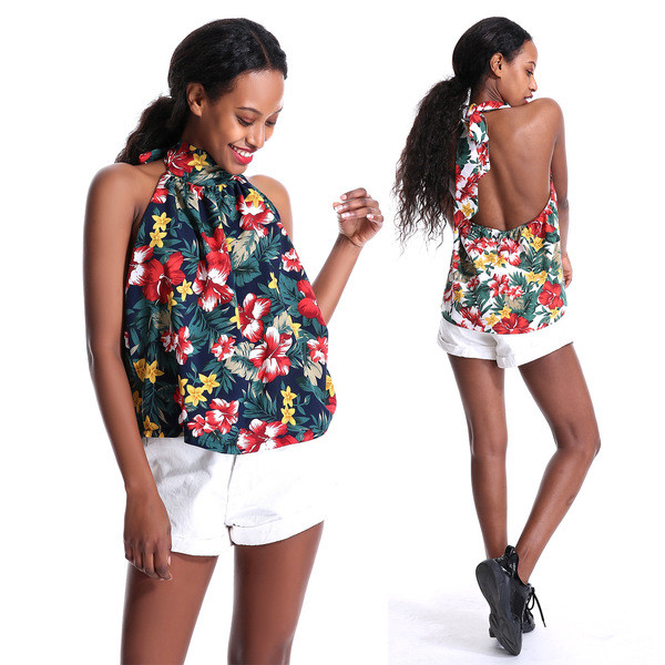 Maieu modern de damă cu spatele gol și motive florale în două culori