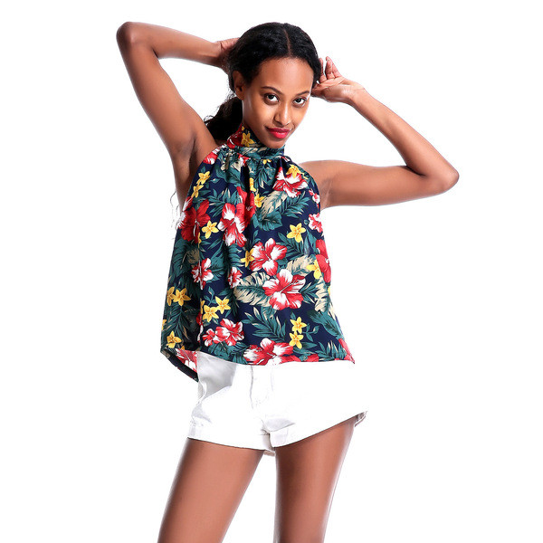 Maieu modern de damă cu spatele gol și motive florale în două culori