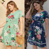 Rochie de dama cu model floral si maneci scurte in doua culori