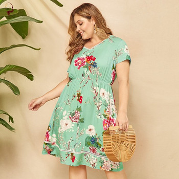 Rochie de dama cu model floral si maneci scurte in doua culori